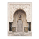 Morocco Architecture Islamic Canvas Art Print with Beige Flower Palm Tree Painting - Axyaa