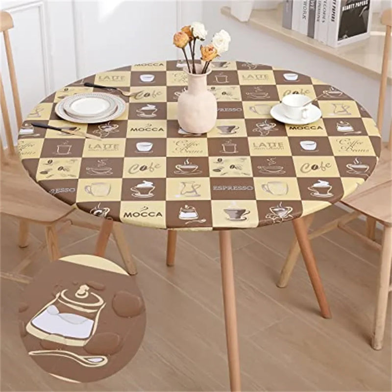 Axyaa Waterproof Elastic Round Tablecloth with Flannel Backing - Dining Table Cover