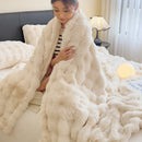 Axyaa Faux Rabbit Fur Blanket: Luxury Double Layer Plush Throw for Sofa Bed