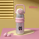 Axyaa Cartoon Vacuum Thermos Flask With Straw - Portable Double Drink Thermal Water Bottle