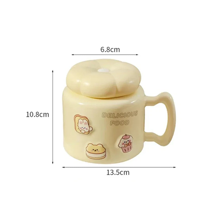 Axyaa Cartoon Ceramic Breakfast Coffee Mug with Lid for Home and Office