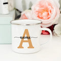 Axyaa Enamel Coffee Mugs with Custom Initial Name - Personalized Outdoor Cups