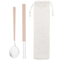 Axyaa Pink Handle Cutlery Set with Storage Bag - Stainless Steel Dinnerware