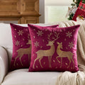 Axyaa Christmas Elk Embroidered Pillow Cover - Soft Short Plush Cushion