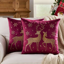 Axyaa Christmas Elk Embroidered Throw Pillowcase | Soft Short Plush Cushion Cover