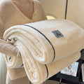 Axyaa White Knitted Velvet Throw Blanket Soft Fleece Bedspread Warm All-season Blanket