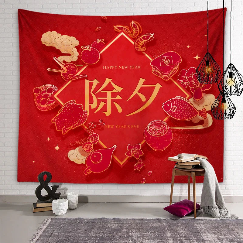 Axyaa Chinese New Year Tapestry Blessings Good Luck Spring Festival Decor