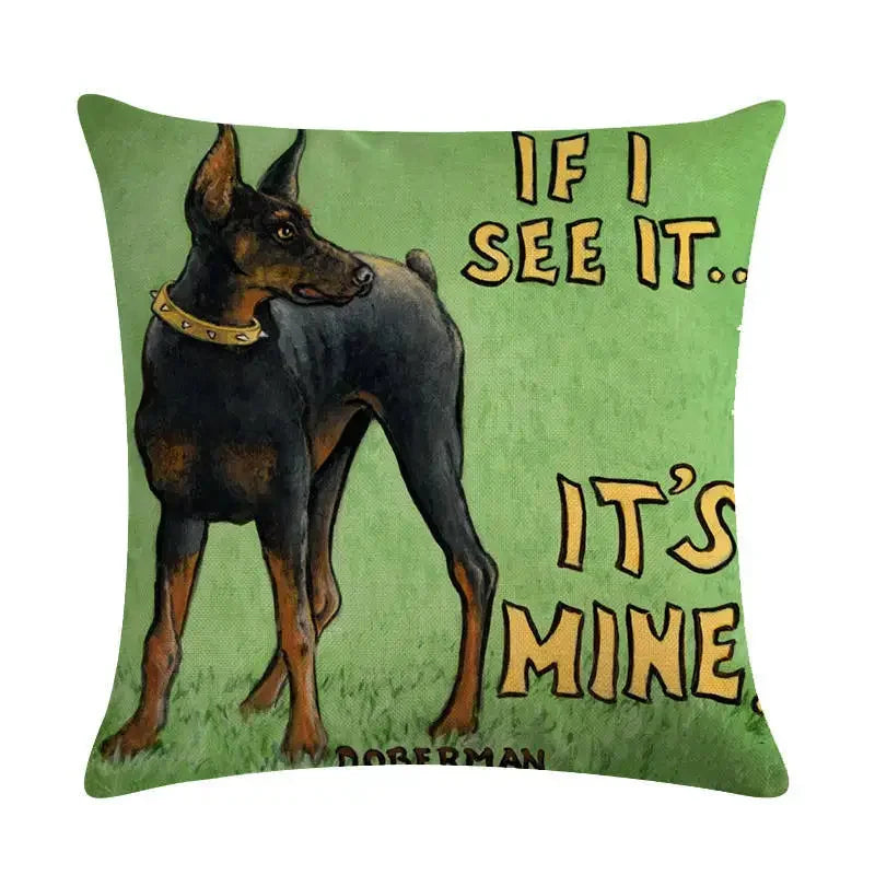 Axyaa Cartoon Dog Linen Cushion Cover for Office Furniture and Sofa Decor