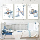 Nordic Bear Airplane Cloud Custom Name Poster Axyaa Kids Room Wall Art