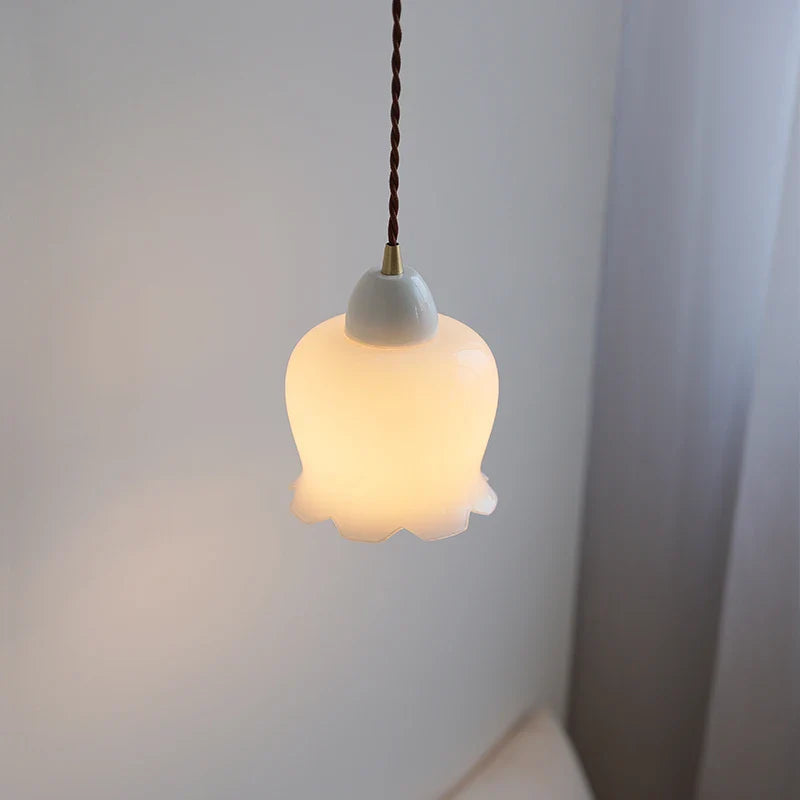 Axyaa White Ceramic Glass LED Pendant Lights for Home Decor