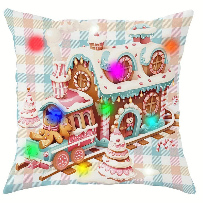 Axyaa Gingerbread Man Train Cabin Luminous Pillowcase - Christmas Party & Home Decor Gift