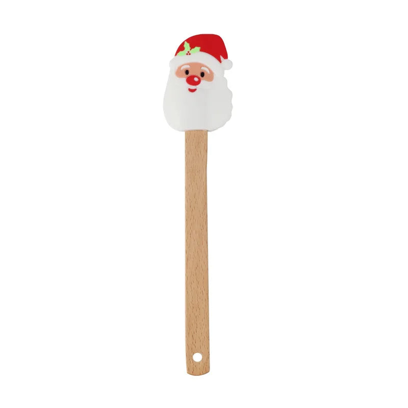 Axyaa Christmas Silicone Spatula with Wooden Handle for Baking