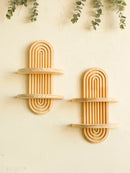 Axyaa Boho Wooden Wall Shelves - Geometric Design, Natural Wood Finish, Modern Home Decor