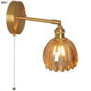 Axyaa Vintage LED Wall Light Fixture Amber Glass Pull Chain Switch Loft Bedside Lamp