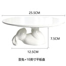 Axyaa Rabbit Ceramic Cake Plate: White Round Dinner Dish, Cute Animal Fruit Snack Plate