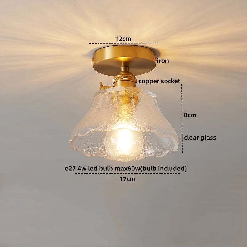 Axyaa Glass Copper LED Ceiling Light Fixture Simple Art Bedroom Living Room Chandelier