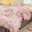 Axyaa Princess Style Ruffle Lace Bow Bedding Set - 4pcs