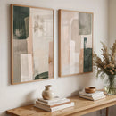 Axyaa Neutral Pink & Green Abstract Modern Wall Art Set