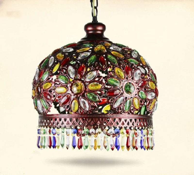 Axyaa Crystal Chandelier: Bohemian Stained Glass Hanging Lamp for Home Bar