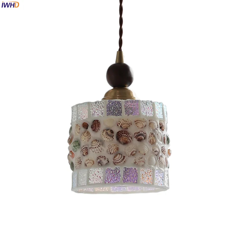 Axyaa Shell Glass LED Pendant Light: Modern Nordic Hanging Fixture for Home Decor