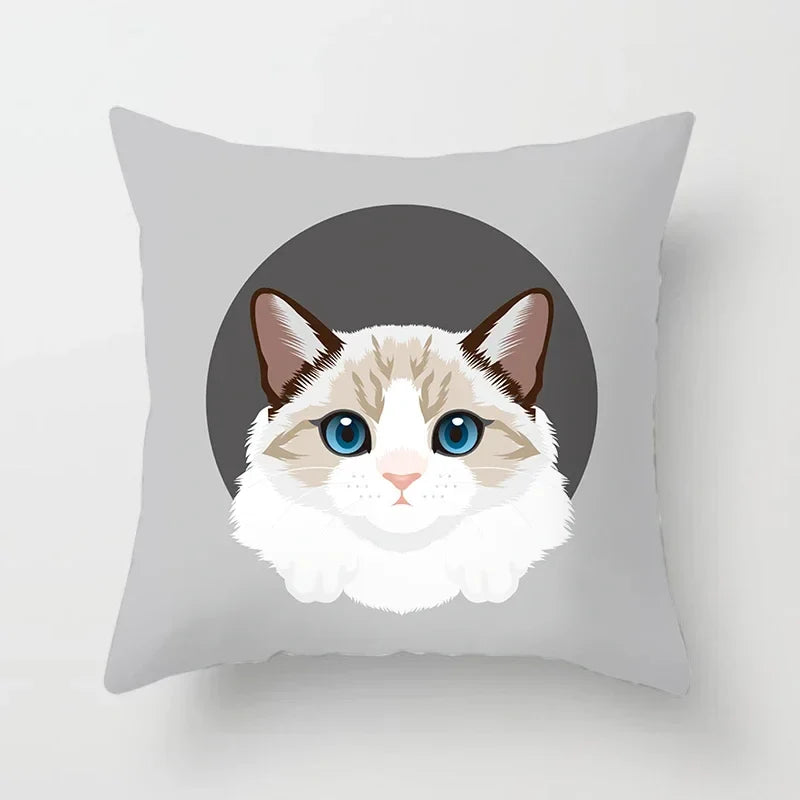 Axyaa Cute Cat Round Head Cushion Cover 45x45cm Polyester Pillowcase Square