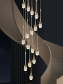 Axyaa Luxury Crystal LED Chandelier, Gold Pendant Light for Staircase and Lobby