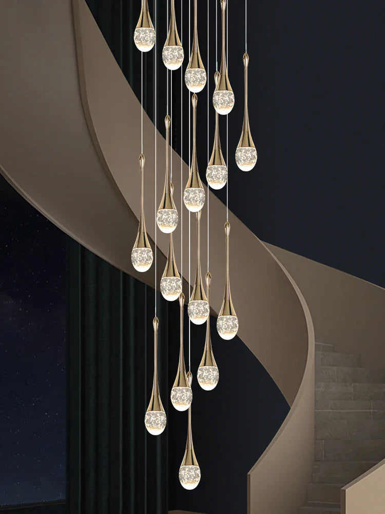 Axyaa Crystal LED Chandelier: Gold Luxury Pendant Lighting for Living Room & Lobby