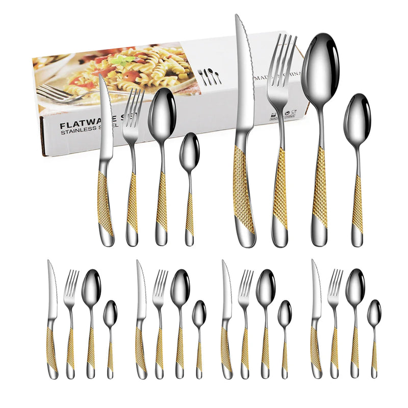 Axyaa 24pc Stainless Steel Tableware Set in Star Color Box - Family Pack