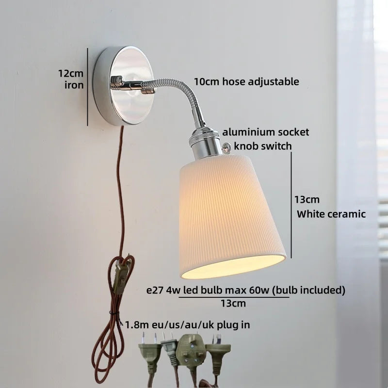 Axyaa White Ceramic LED Wall Light with Pull Chain Switch