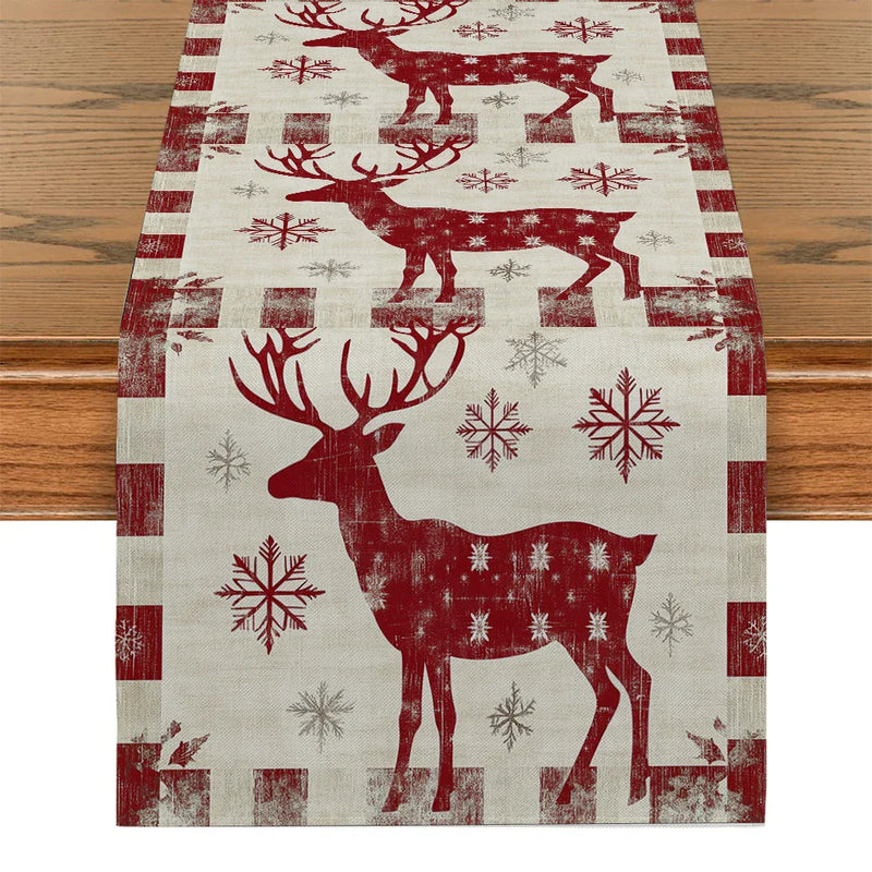 Axyaa Christmas Deer Snowflake Table Runner - Elegant Festive Dining Decor