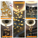 Axyaa Copper Lotus LED Chandelier for Duplex Living Room, Luxury Villa Indoor Lighting Fixtures.