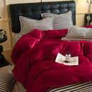 Axyaa Flannel Plush Bedding Set: Duvet Cover, Stripe Sheet, Pillowcase - Winter Home Bedlinen