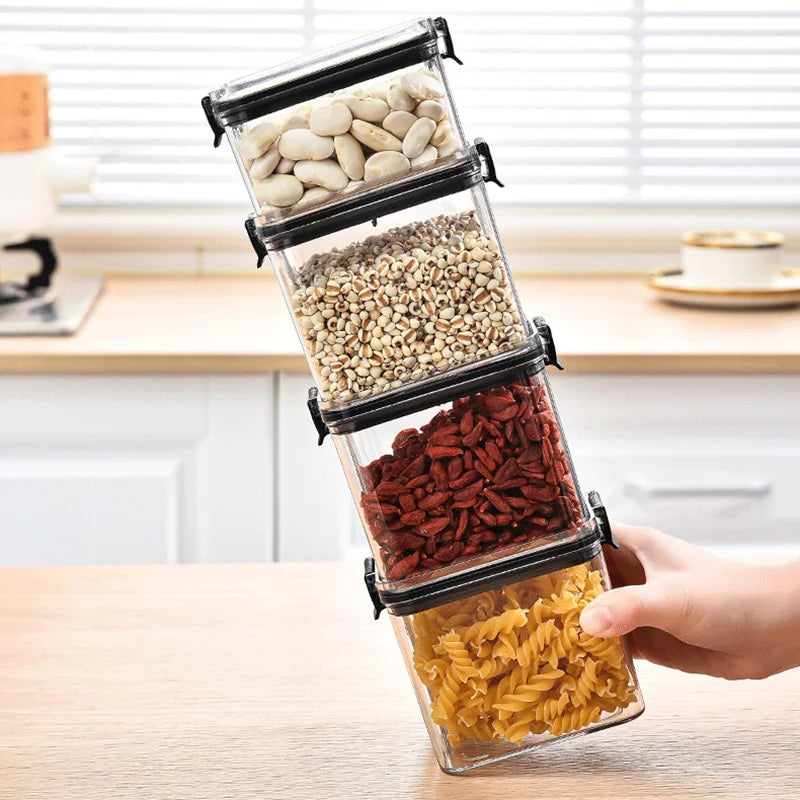 Axya Stackable Transparent Noodle Seal Jars - Set of 2 - Moisture-proof Dry Food Storage