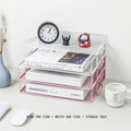Axyaa 4-Layer Stackable Pink Desk Organizer - Metal File Tray for Desk Organization