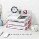 Axyaa 4-Layer Stackable Pink Desk Organizer - Metal File Tray for Desk Organization