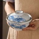 Axyaa Floral Ceramic Bowl with Lid - Vintage Large Soup & Ramen Bowl