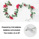 Axyaa Poinsettia Garland String Lights with Berries & Holly Leaves for Xmas Decor