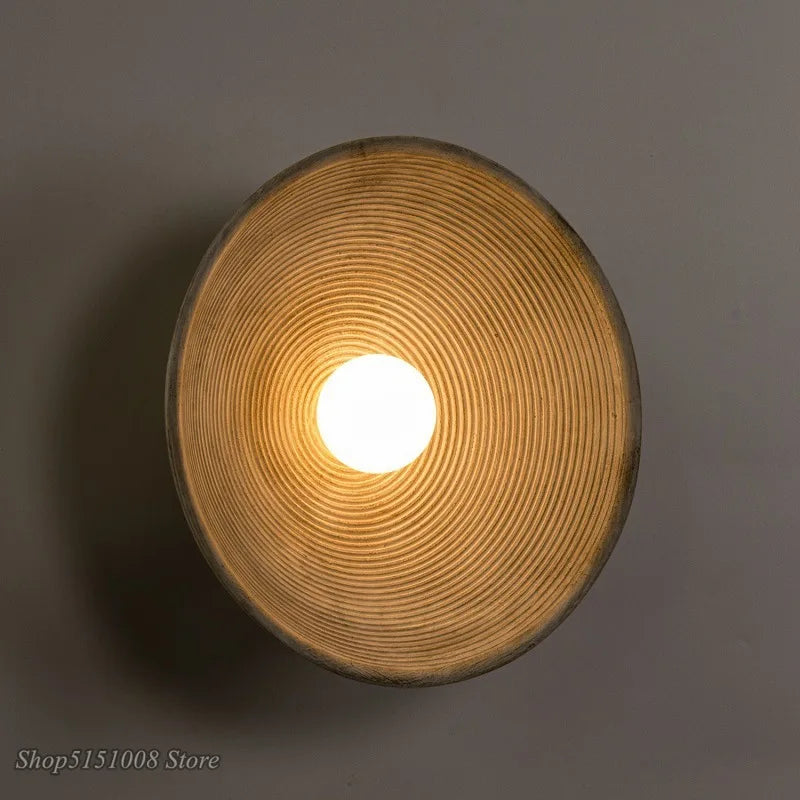 Axyaa Circle Wall Lamp: Retro Japanese Style Bedroom Sconces for Indoor Lighting