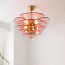 Axyaa Glass Flower Petal Chandelier - Bronze Metal Dining Table Hanging Lamp