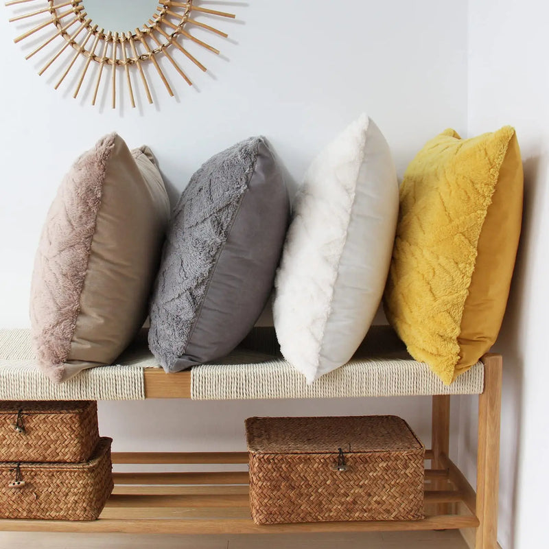 Fuzzy Short Wool Fleece Throw Pillow Cover for Sofa, Axyaa Branded Square Patterned Plush Cushion