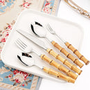 Axyaa Bamboo Handle Stainless Steel Cutlery Set