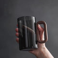 Axyaa Glass Cup with Walnut Handle, Large Capacity, Heat-resistant for Office and Home