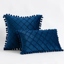 Velvet Green Pompom Throw Pillow Covers - Elegant Axyaa Cushion Case for Christmas Home Decor