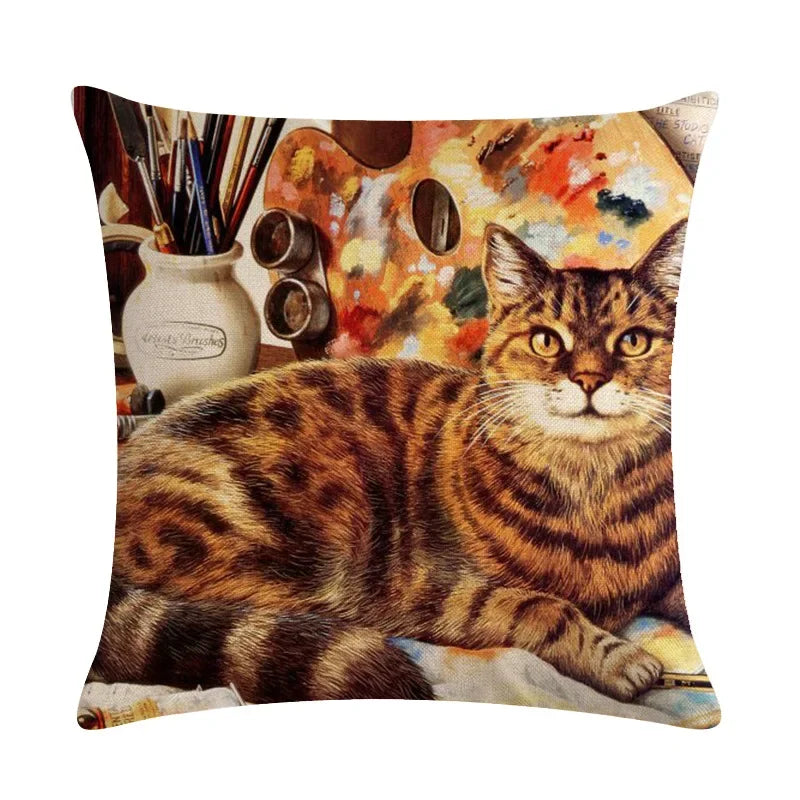 Axyaa Cat Series Linen Pillowcase 45x45cm