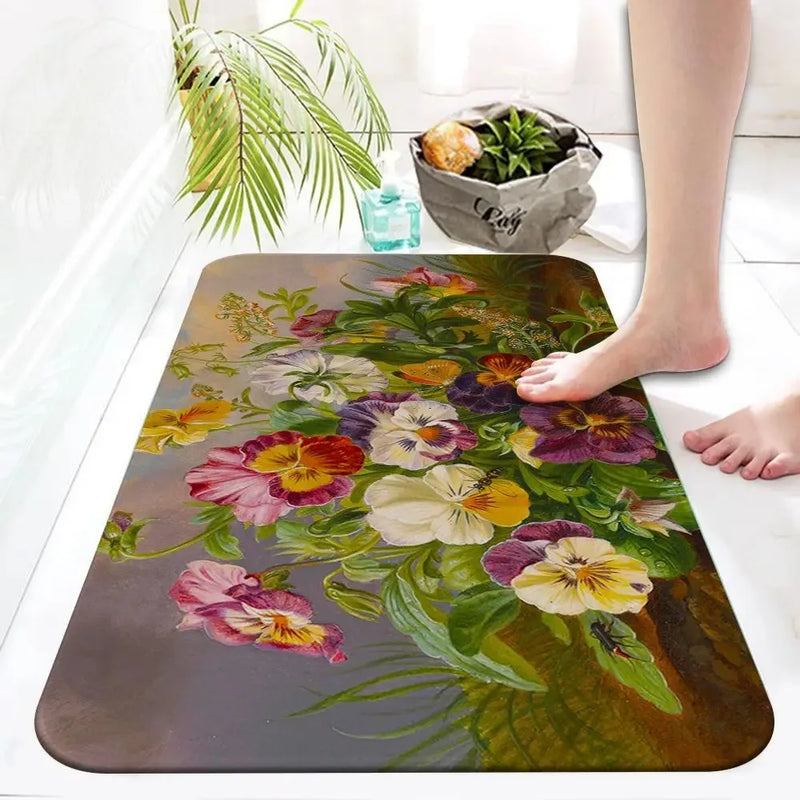 Axyaa Retro Floral Oil Painting Printed Area Rug for Home Decor