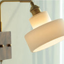 Axyaa White Glass LED Wall Light Hallway Fixture with Walnut Wood & Brass Switch