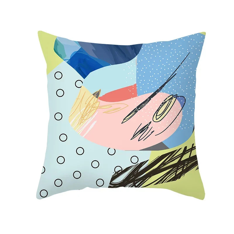 Axyaa Pink Blue Abstract Plants Floral Pillows Case - Modern Art Decor Sofa Couch