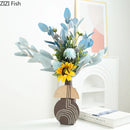 Axyaa Geometric Stripes Ceramic Vase: Desk & Room Decor with Artificial Flowers