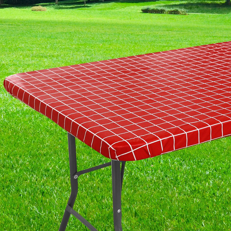 Axyaa Elastic Fitted Rectangle Vinyl Tablecloth for Indoor Outdoor Tables