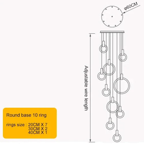 Axyaa Circular Staircase Chandelier: Luxury Nordic Living Room Pendant Light